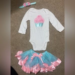 1st Birthday tutu with onesie outfit 3 piece set size 18 months